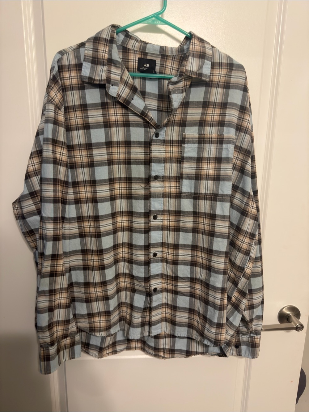 H&M Men’s Blue and Brown Plaid Button-Down Shirt